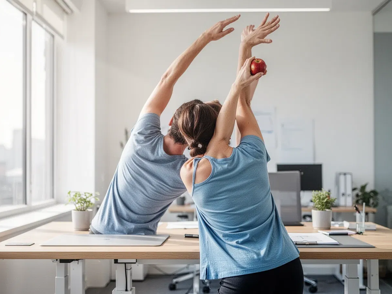 Äpfel pflücken: Einfache Übung gegen den Büro-Rücken - Foto: über boerse-global.de