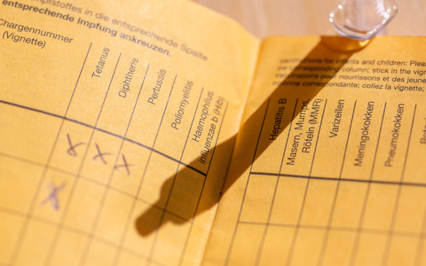 Impfpass mit Impfspalten und handschriftlichen Markierungen zu verschiedenen Schutzimpfungen - Foto: Fernando Gutierrez-Juarez/dpa
