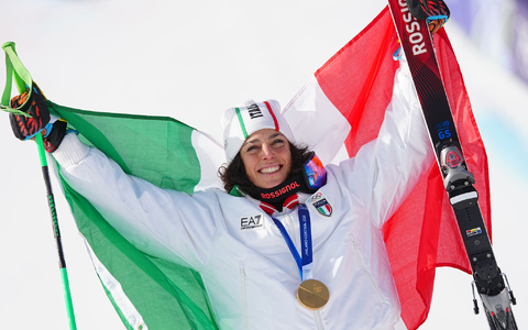 Olympiasiegerin im Super-G: Die Italienerin Federica Brignone. - Foto: Michael Kappeler/dpa