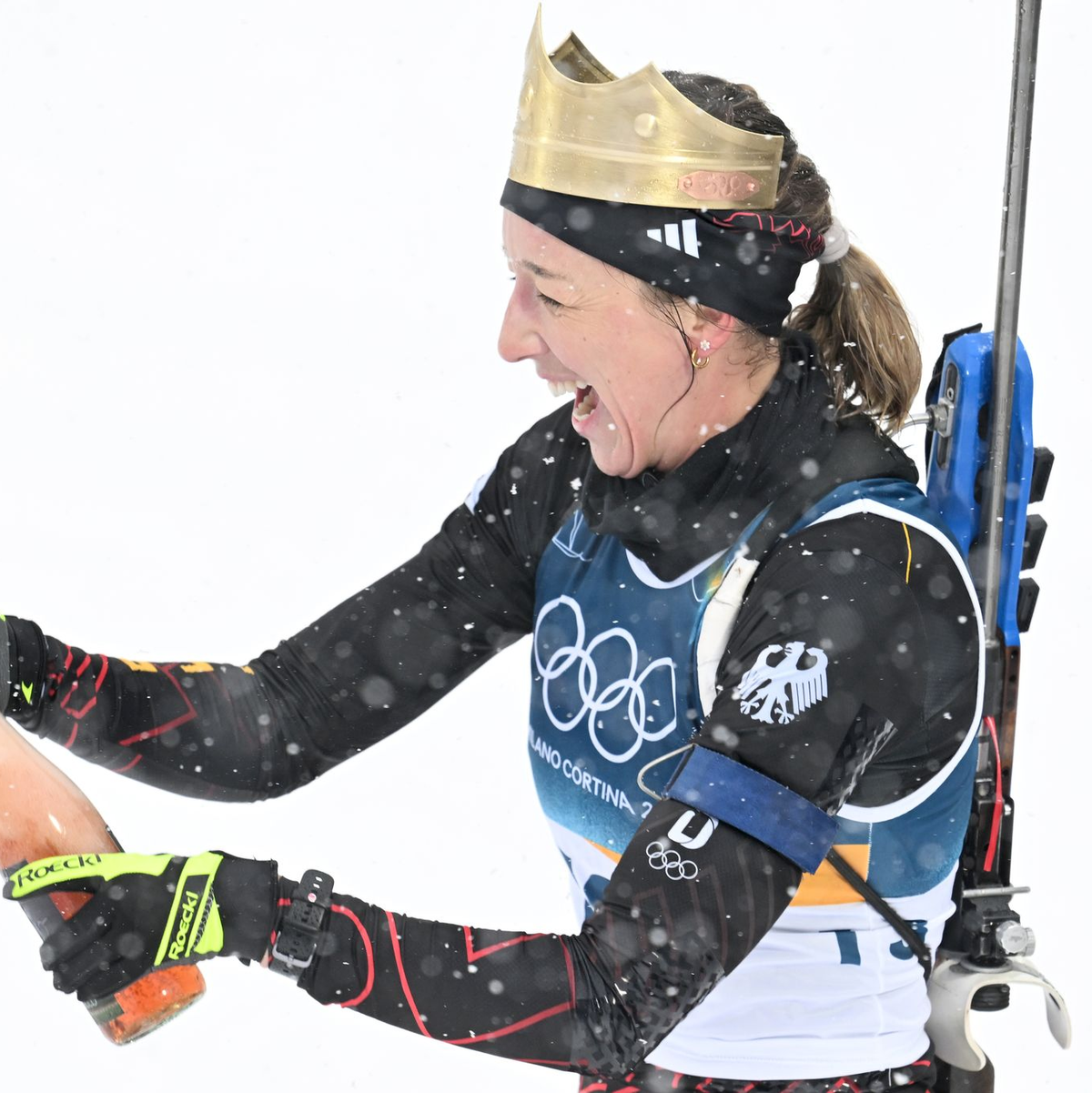 Kann trotz Platz 28 lachen: Franziska Preuß - Foto: Hendrik Schmidt/dpa