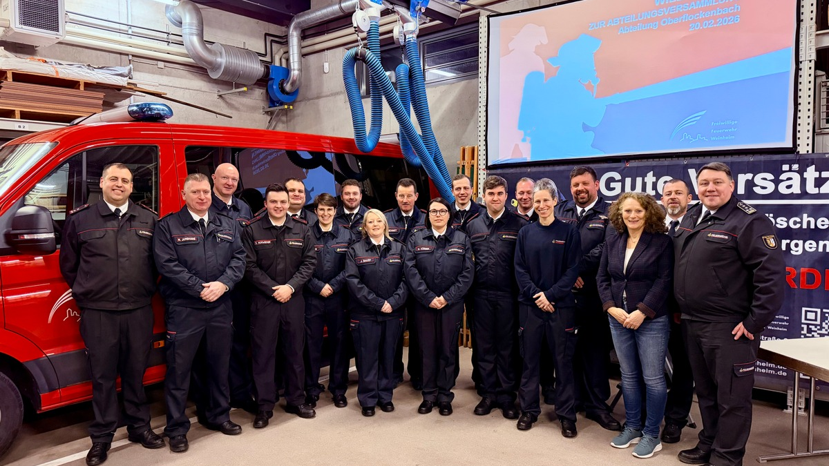 FW Weinheim: Einsatzreiches Jahr für die Abteilung Oberflockenbach - Abteilung wählt Amtsträger und ehrt langjährige Mitglieder - Foto: presseportal.de