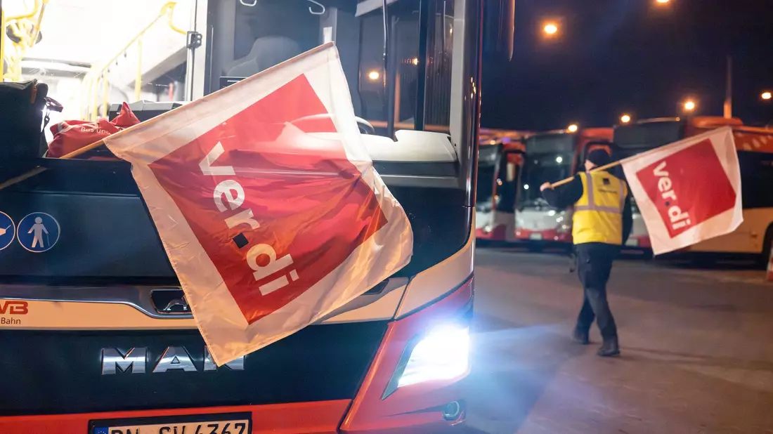 Busfahrer im Warnstreik - Verdi hat zur Arbeitsniederlegung aufgerufen. - Bild: Benjamin Westhoff/dpa
