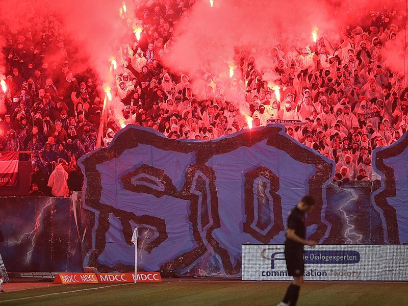 FCM-Fans mit Pyrotechnik beim Spiel gegen Dynamo Dresden am 26.01.2026 - Foto: via dts Nachrichtenagentur