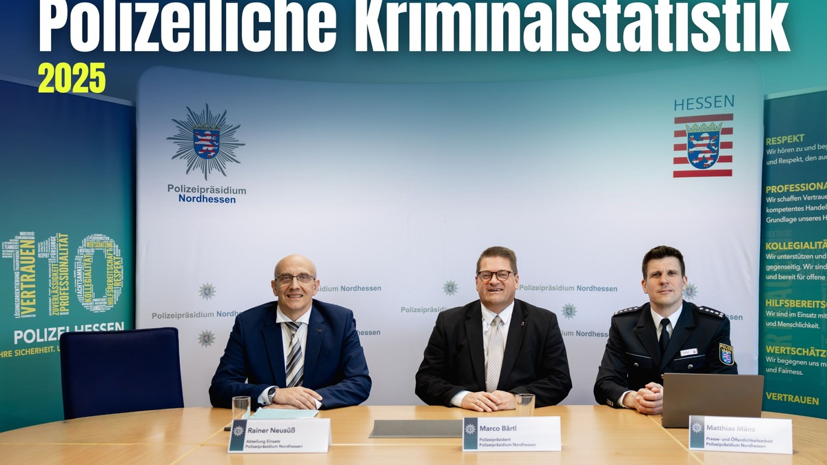 POL-KS: Polizeiliche Kriminalstatistik 2025 für Nordhessen durch Polizeipräsident Marco Bärtl vorgestellt - Foto: presseportal.de