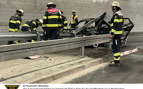 FW-M: Pkw brennt im Innsbrucker- Ring-Tunnel - Weströhre stundenlang gesperrt (Berg am Laim) - Foto: presseportal.de