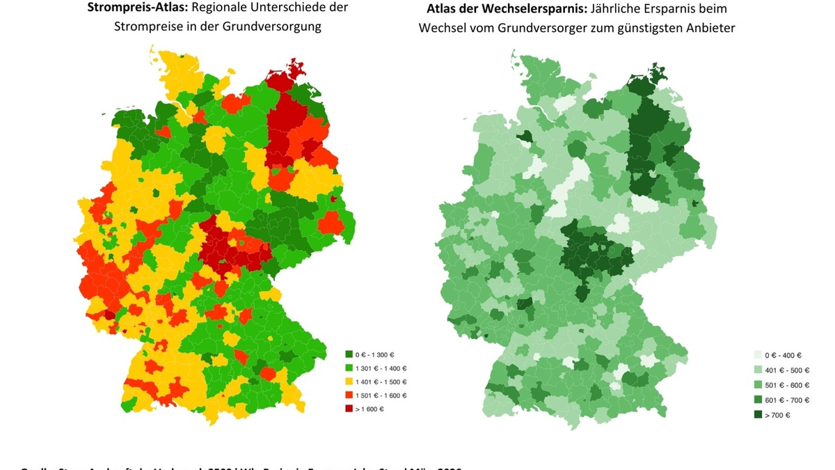 Wohnort-Lotterie beim Strom: Preisunterschiede von über 1.100 Euro entlarvt / Neue Stromstudie zeigt: 47 der 50 teuersten Stromregionen liegen in Thüringen - Wechsel spart im Schnitt 561 Euro. - Foto: presseportal.de