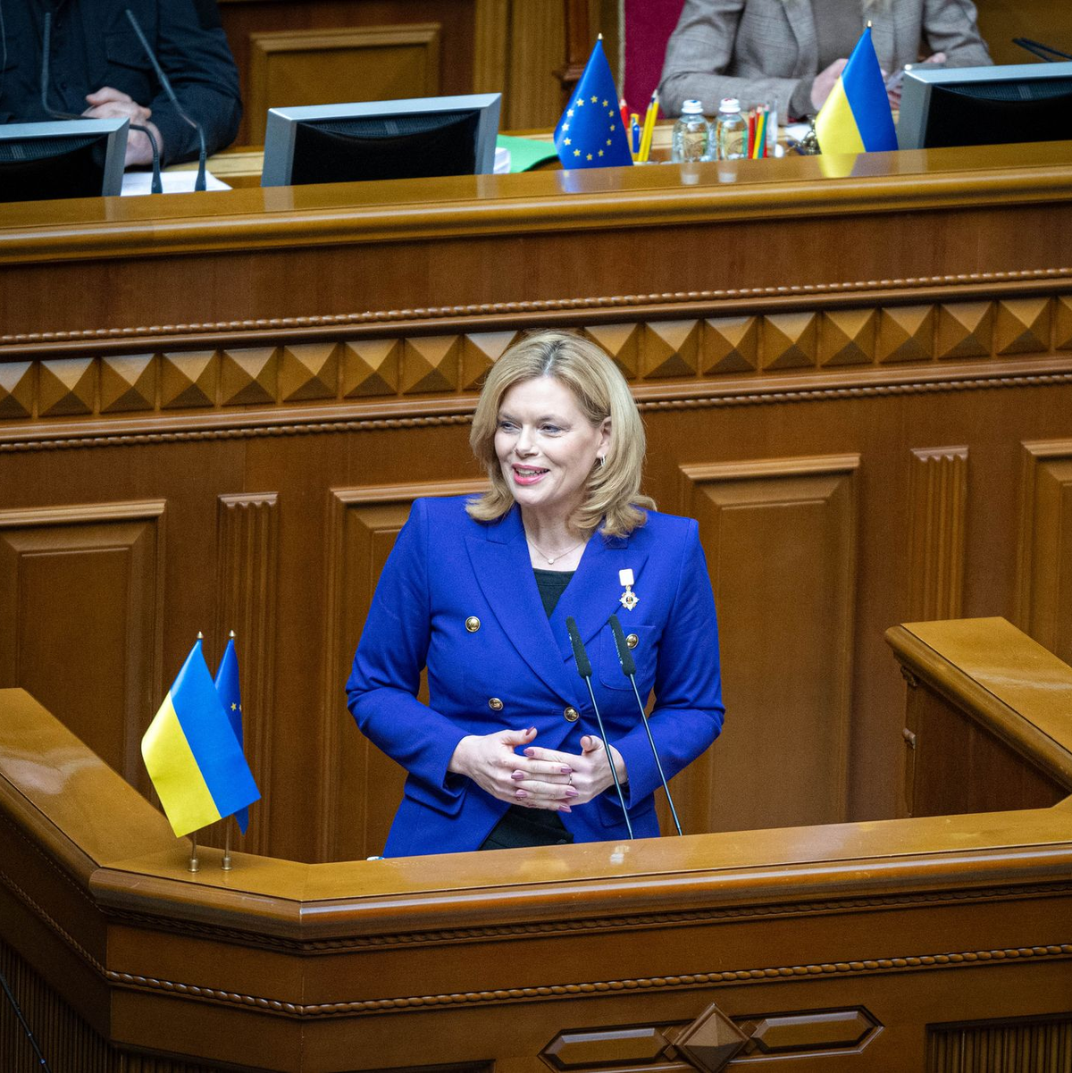 Bundestagspräsidentin Julia Klöckner (CDU) sicherte der Ukraine weitere Unterstützung bei ihrem Abwehrkampf gegen Russland zu. - Foto: Sina Schuldt/dpa