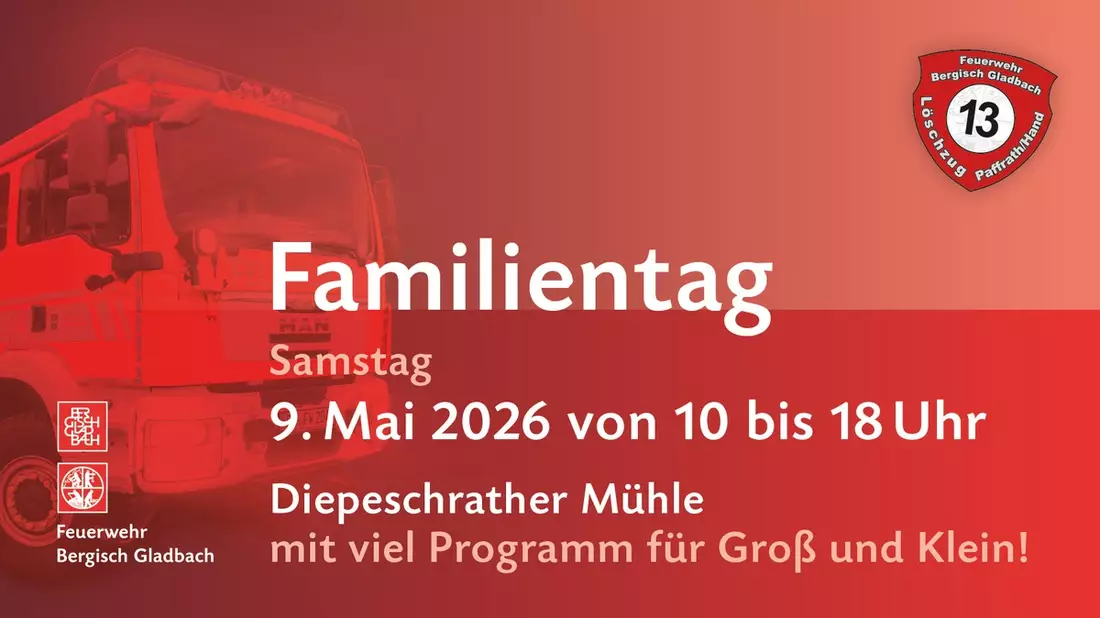 FW-GL: Feuerwehr Bergisch Gladbach lädt zum Familientag an der Diepeschrather Mühle ein - Bild: presseportal.de