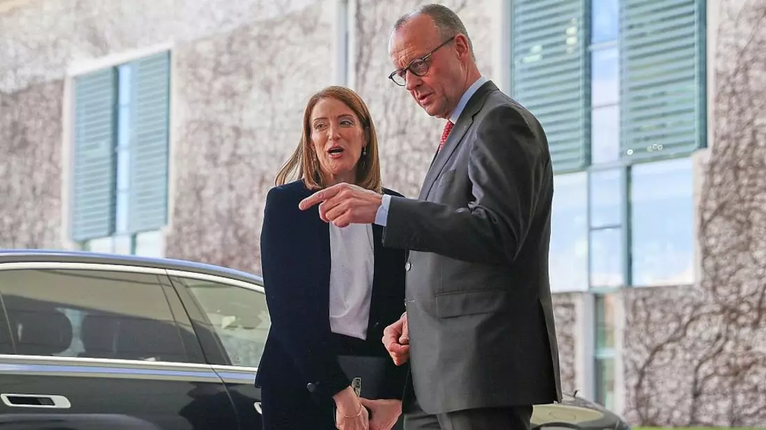 Roberta Metsola und Friedrich Merz am 17.03.2026 - Bild: via dts Nachrichtenagentur