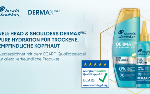 Neu: Head & Shoulders DERMAXPRO Pure Hydration für trockene, empfindliche Kopfhaut / Ausgezeichnet mit dem ECARF-Qualitätssiegel für allergikerfreundliche Produkte - Foto: presseportal.de Neu: Head & Shoulders DERMAXPRO Pure Hydration für trockene, empfindliche Kopfhaut / Ausgezeichnet mit dem ECARF-Qualitätssiegel für allergikerfreundliche Produkte - Foto: presseportal.de