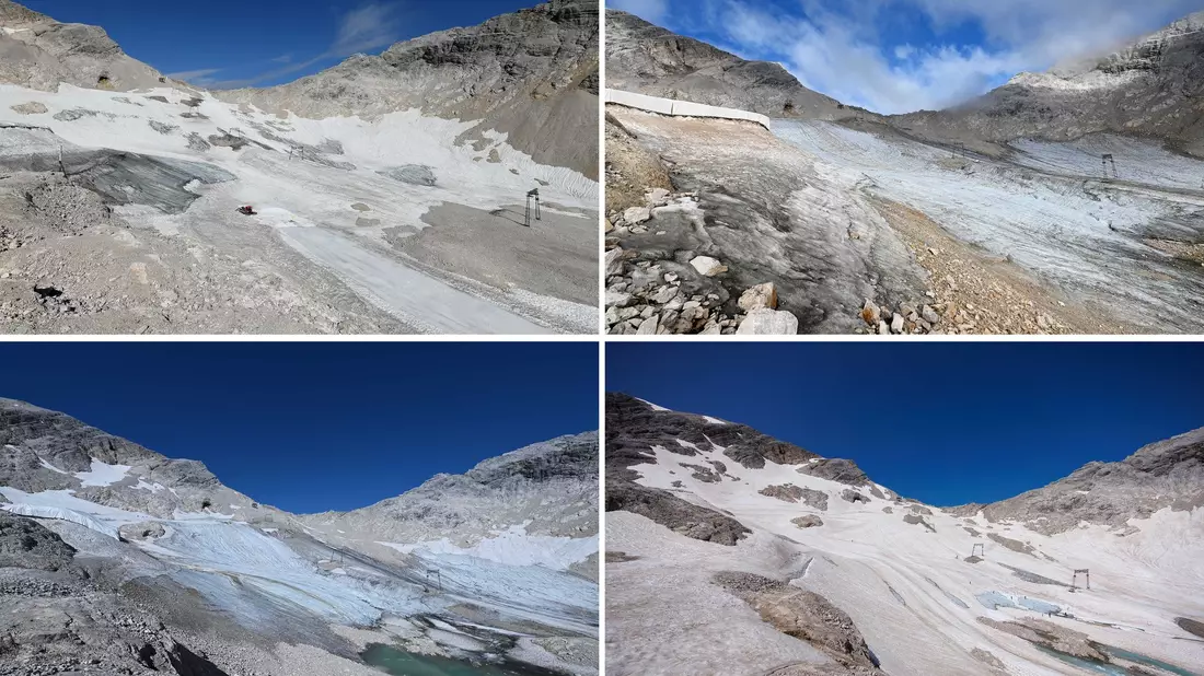 Am Nördlichen Schneeferner lag bis in den Juli Altschnee und ließ den Gletscher größer aussehen. (Archivbild) - Bild: Angelika Warmuth/Matthias Balk/dpa