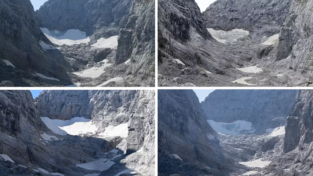Auch der Blaueisgletscher hat den Prognosen nach nur noch wenige Jahre. (Archivbild) - Bild: Angelika Warmuth/Matthias Balk/dpa