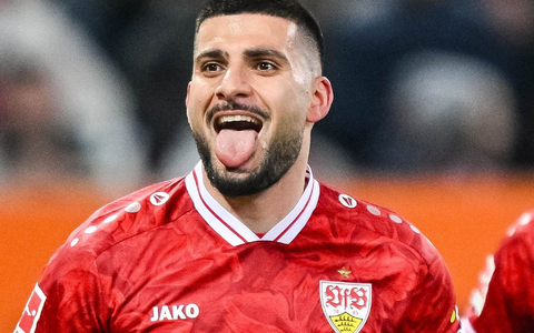 Ätsch: Deniz Undav jubelt nach seinem zweiten Tor zum 4:1. - Foto: Harry Langer/dpa