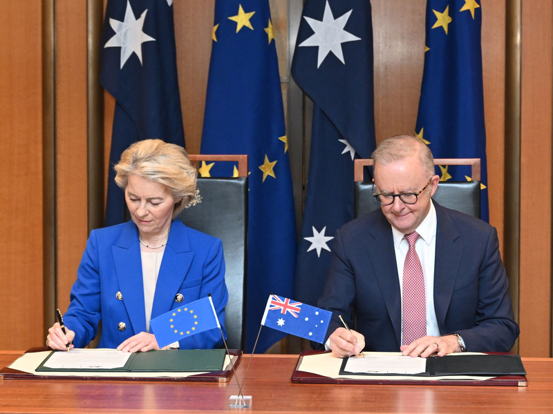 Die EU und Australien haben sich nach langen Verhandlungen auf ein Freihandelsabkommen verständigt. - Foto: Lukas Coch/AAP/dpa