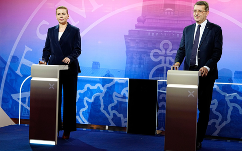 Die sozialdemokratische Regierungschefin Mette Frederiksen (l) wird vom der rechtsliberalen Verteidigungsminister Troels Lund Poulsen (r) herausgefordert. (Archivbild) - Foto: Mads Claus Rasmussen/Ritzau Scanpix/AP/dpa