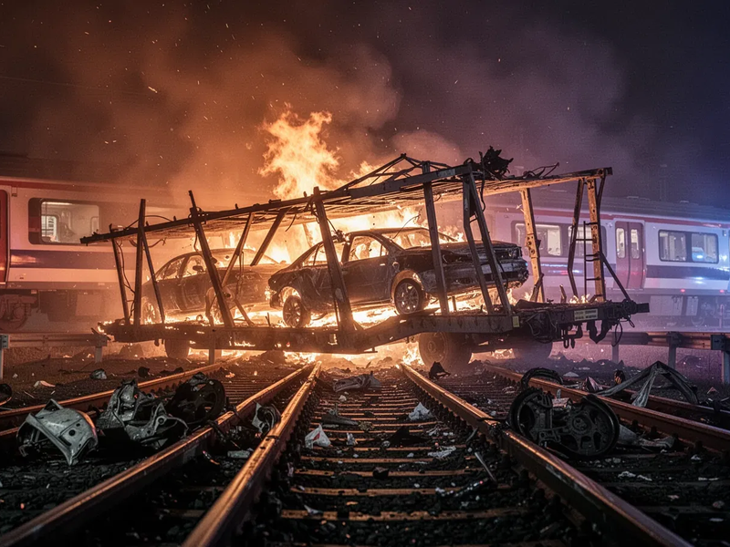 Zugunglück bei Insheim: Explosionen nach Kollision mit Autotransporter - Foto: über boerse-global.de