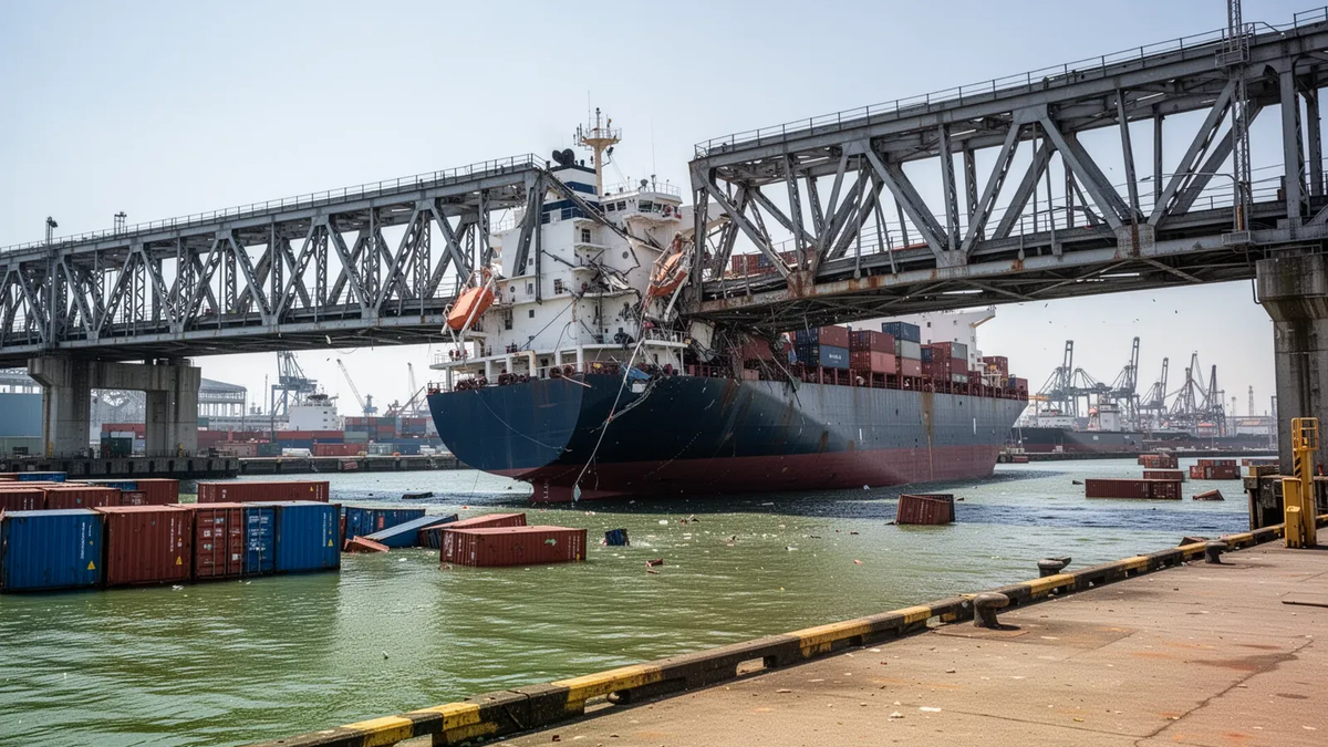 Containerschiff rammt Hubbrücke im Neusser Hafen - Foto: über boerse-global.de