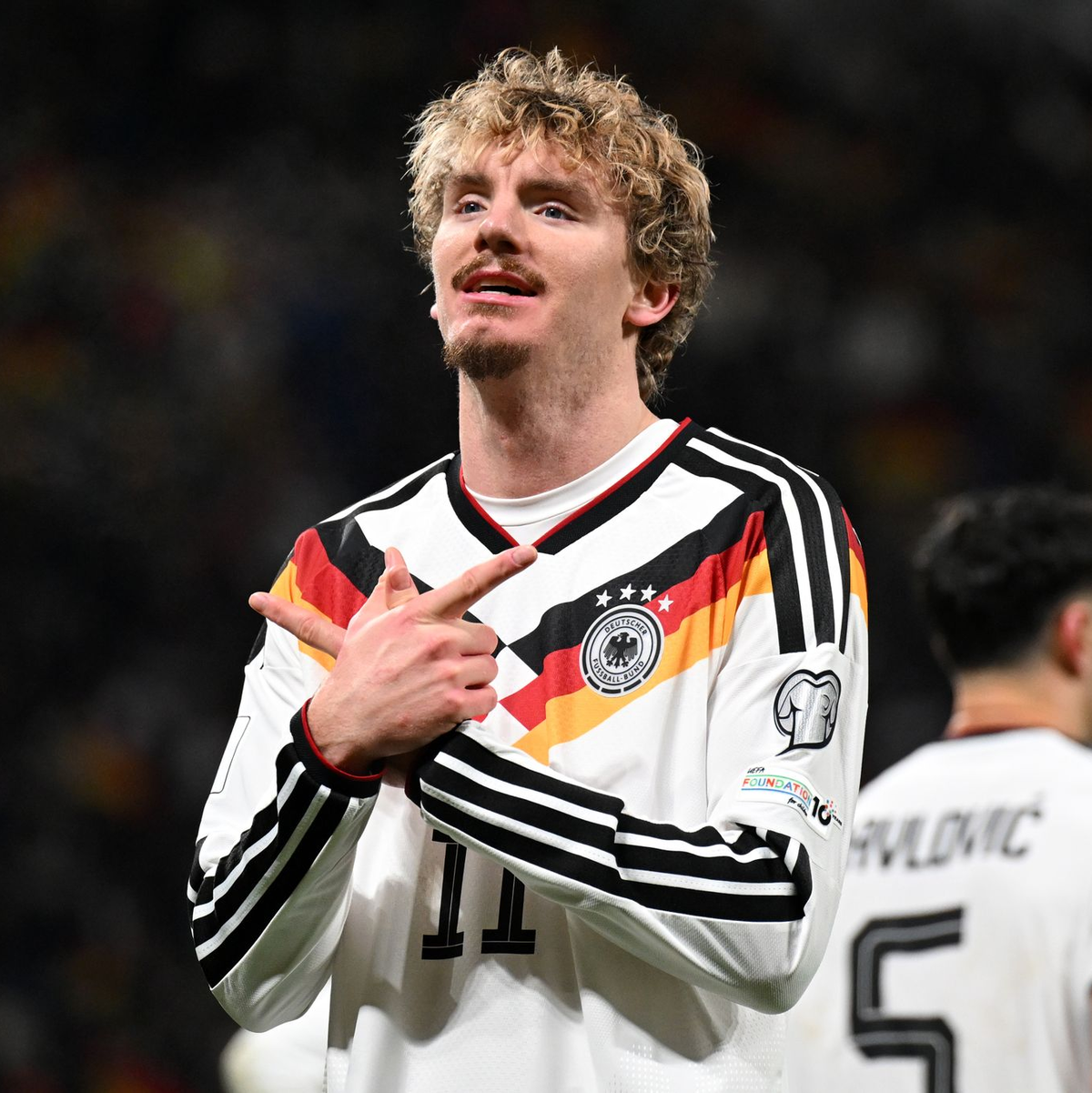 Nick Woltemade, hier beim Torjubel gegen die Slowakei im November, war mit vier Treffern der beste DFB-Schütze in der WM-Qualifikation. (Archivbild) - Foto: Robert Michael/dpa