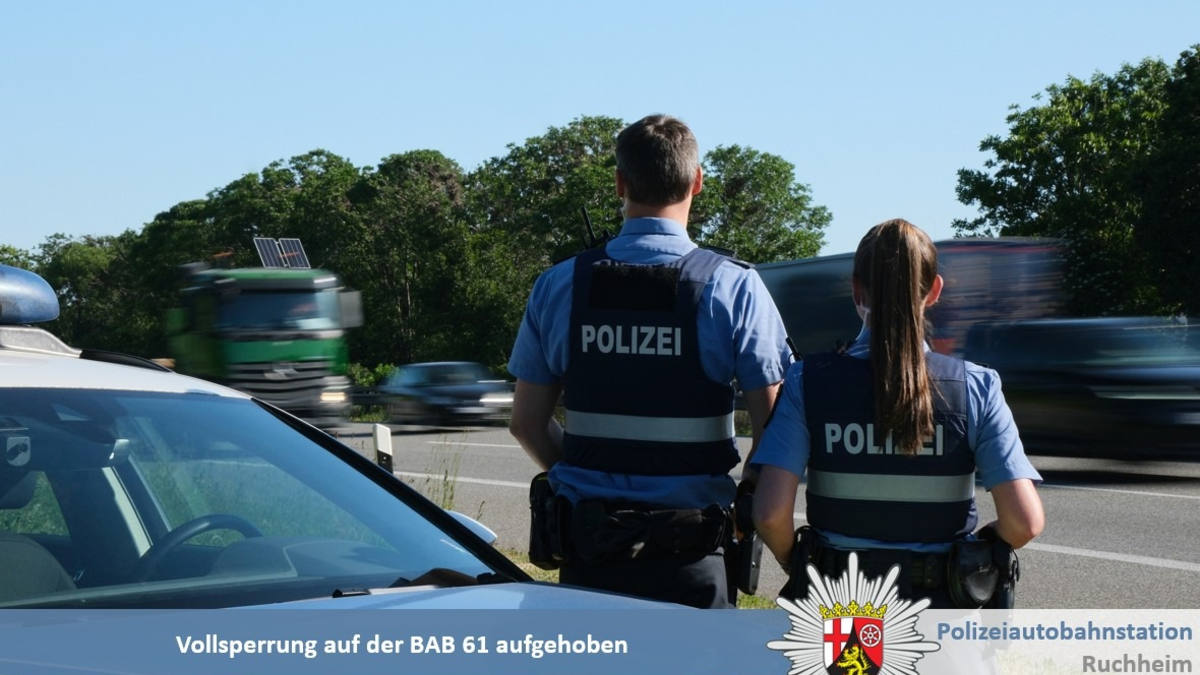 POL-PDNW: Polizeiautobahnstation Ruchheim - Nachtragsmeldung: Vollsperrung der BAB 61 in Fahrtrichtung Koblenz aufgehoben - Foto: presseportal.de