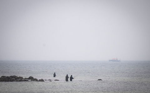 Das Boot «Uecker» von der Wasserschutzpolizei suchte den Wal am Samstag an der Ostseeküste. - Foto: Philip Dulian/dpa