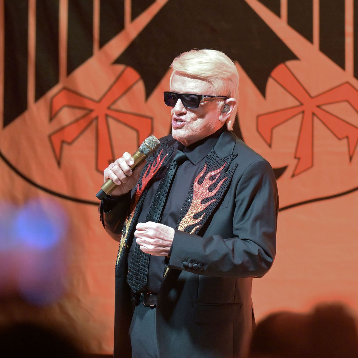 Der Adler leuchtet in Schwarz-Rot-Gold, wenn Heino auf der Bühne singt. - Foto: Michael Bahlo/dpa