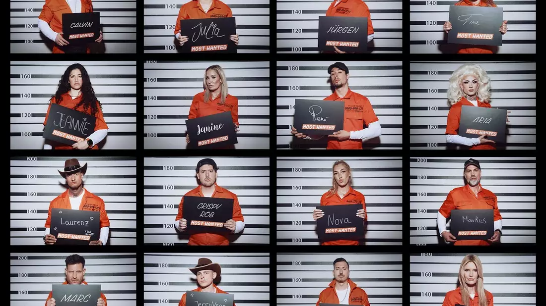 Calvin Kleinen Julia Römmelt Jürgen Milski Tina Babbel Jeannie Wagner Janine Kunze René Casselly Aria Addams Laurenz Pesch Crispy Rob StarletNova Nova Markus Babbel Marc Eggers Jerry Vsan Marvin Kleinen Mirja Du Mont Most Wanted - Wer entkommt? - Bild: Joyn/Christoph Köstlin, presseportal.de