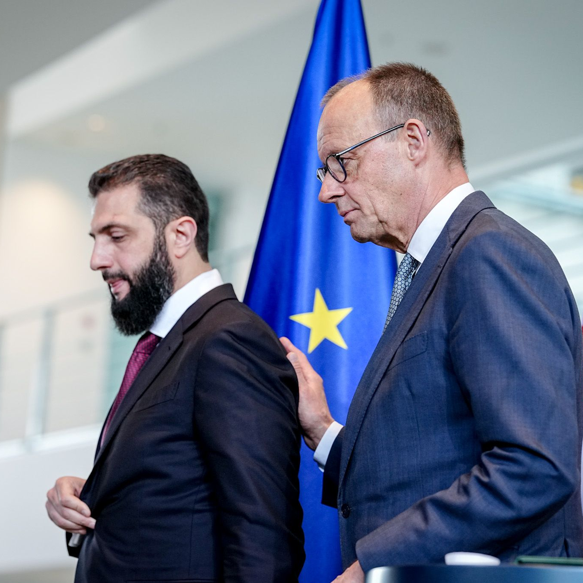 Merz nennt eine Zielmarke für die Rückkehr syrischer Flüchtlinge – und bezeichnet sie als Wunsch des syrischen Präsidenten. - Foto: Kay Nietfeld/dpa