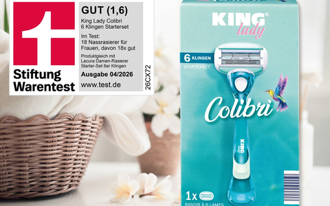 Körperpflege ohne Kompromisse: NORMA-Damen-Rasierer von KING LADY in der April-Ausgabe von STIFTUNG WARENTEST mit der Note 1,6 ausgezeichnet / Qualität zum unschlagbaren Preis von nur 4,49 Euro - Foto: presseportal.de