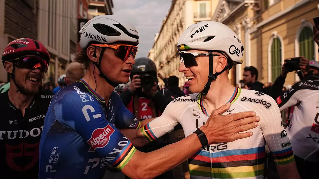 Mathieu van der Poel und Tadej Poga?ar: Wer gratuliert am Sonntag wem? (Archivbild) - Bild: Marco Alpozzi/LaPresse/AP/dpa