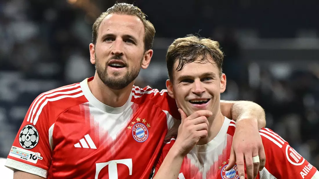 Zwei Anführer vereint im Jubel: Harry Kane und Joshua Kimmich. - Bild: Peter Kneffel/dpa