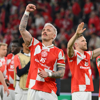 Der Mainzer Phillip Tietz jubelt über den Sieg im Viertelfinal-Hinspiel. - Foto: Torsten Silz/dpa