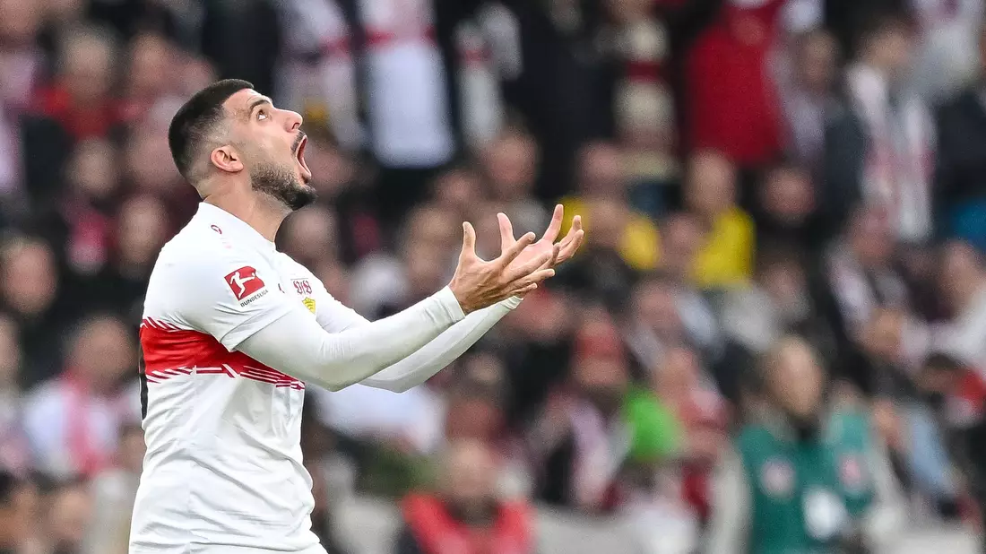 Deniz Undav reagiert nach einer Szene im VfB-Trikot. (Archivbild) - Bild: Harry Langer/dpa