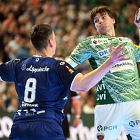 Füchse-Nationalspieler Nils Lichtlein setzt zum Wurf gegen Lemgos Frederik Simak an - Foto: Federico Gambarini/dpa