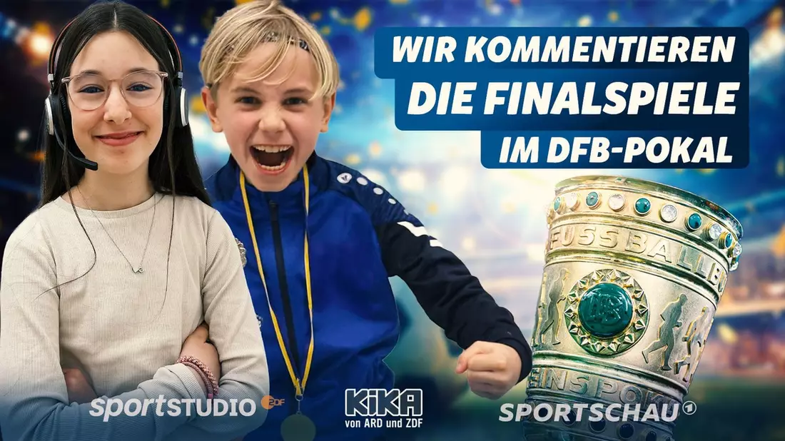 Cleo (12) und Charlie (13) kommentieren DFB-Pokalfinale der Frauen & Männer LIVE auf kika.de und in der KiKA-App / Nächstes Sport-Highlight: KiKA zeigt WM-Auftaktspiel GER vs. CUW mit Kinder-Kommentar - Bild: presseportal.de