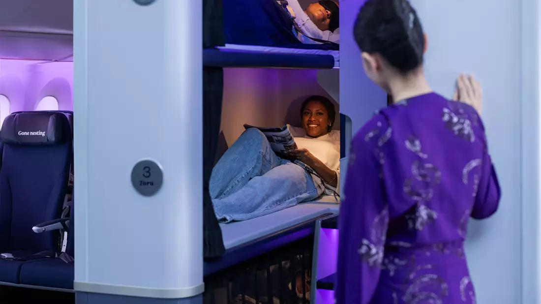 Das «Skynest» ist eine Art Etagenbett mitten in der Boeing 787-9 Dreamliner. - Bild: -/Air New Zealand/dpa