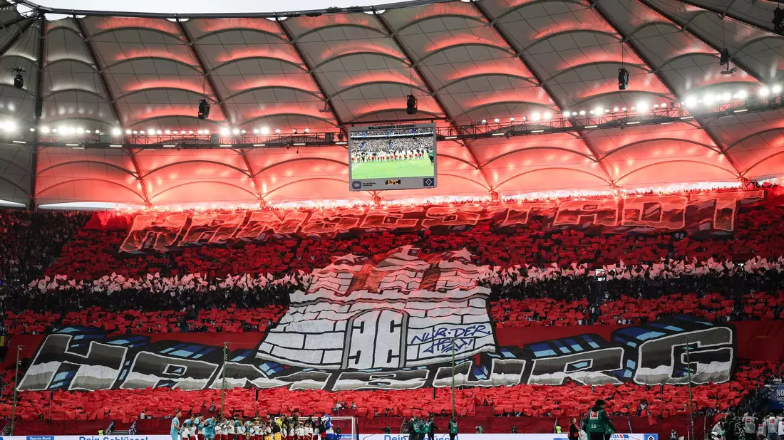 Hamburg-Choregraphie der HSV-Fans vor dem Spiel.   - Bild: Christian Charisius/dpa