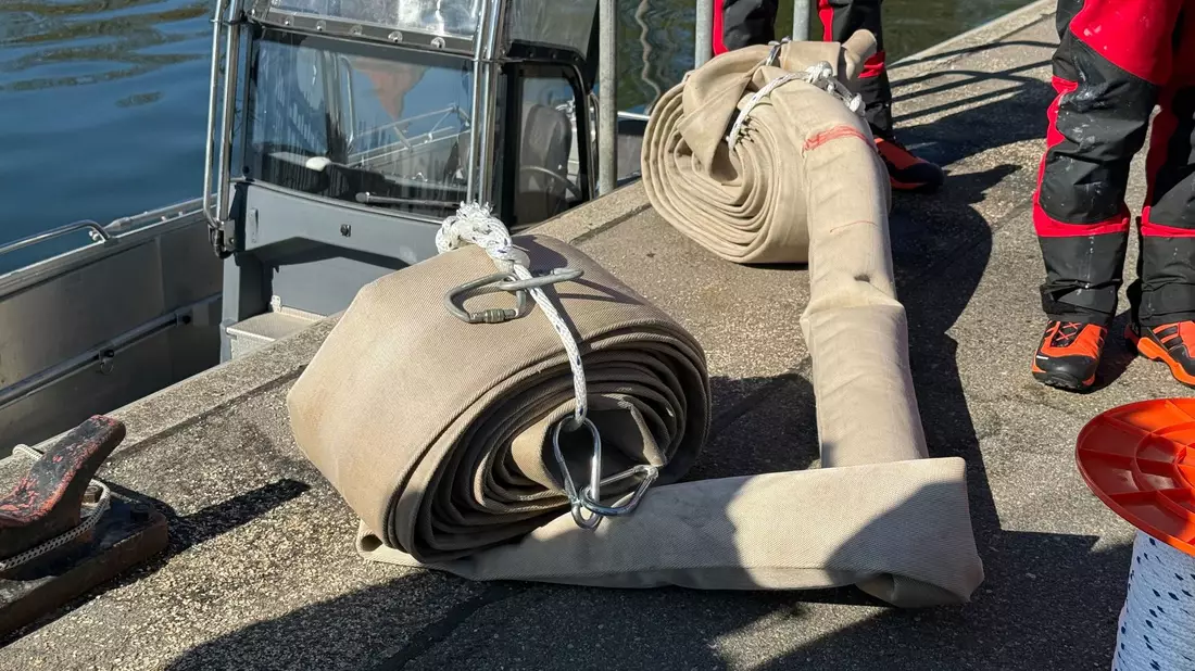 Die Behörden haben grünes Licht für die Benutzung von Gurten gegeben, um den Wal zum Transportschiff zu führen. - Bild: Helena Dolderer/dpa