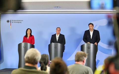 Katherina Reiche, Boris Pistorius, Lars Klingbeil am 28.04.2026 - Foto: via dts Nachrichtenagentur