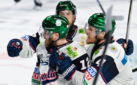 Jubeln auch im dritten Duell: Die Eisbären Berlin - Foto: Uwe Anspach/dpa