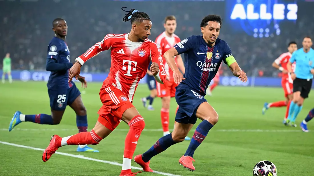 Hohes Tempo, viele Tore: Michael Olise (l) und die Bayern lieferten in Paris ein Spektakel. - Bild: Federico Gambarini/dpa