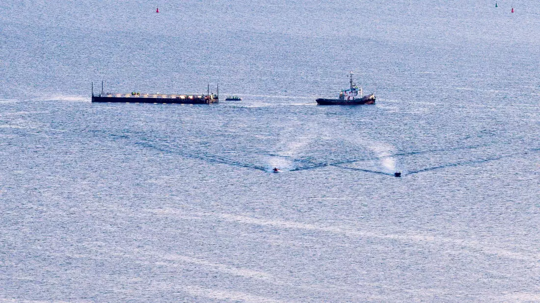 Transport mit ungewissem Ausgang: Wal wird Richtung Nordsee gebracht - Bild: Bodo Marks/dpa