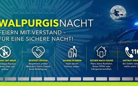 POL-OF: Streiche statt Straftaten: Polizei gibt Hinweise für eine sichere Walpurgisnacht Nacht - Foto: presseportal.de