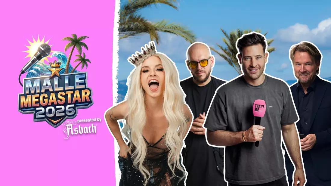 Partyschlager-Stars Marc Eggers, Mia Julia, Rumbombe und Musikmanager Markus Krampe casten den Malle Megastar 2026 - Bild: presseportal.de