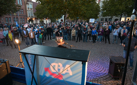 Die Rechtspopulisten sind seit Jahren an vielen Orten regelmäßig vertreten - nicht nur mit Infoständen, sondern auch bei Demonstrationen und Bürgerdialogen. (Archivbild) - Foto: Heiko Rebsch/dpa