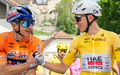 Florian Lipowitz (l) musste sich nur Tadej Pogacar geschlagen geben. - Foto: Jean-Christophe Bott/KEYSTONE/dpa