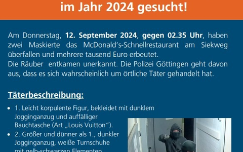 POL-GÖ: (129/2026) Ermittlungen nach Überfall auf Schnellrestaurant in Göttingen-Grone im September 2024 gehen weiter - Polizei geht inzwischen von örtlichen Tätern aus - Foto: presseportal.de