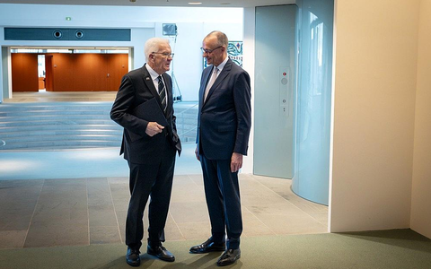 Winfried Kretschmann und Friedrich Merz am 07.05.2026 - Foto: Bergmann, Guido/BPA via dts Nachrichtenagentur