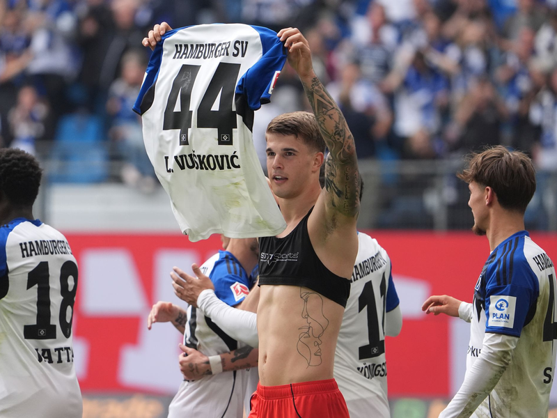 Abschied mit Tor: HSV-Verteidiger Luka Vuskovic. - Foto: Marcus Brandt/dpa