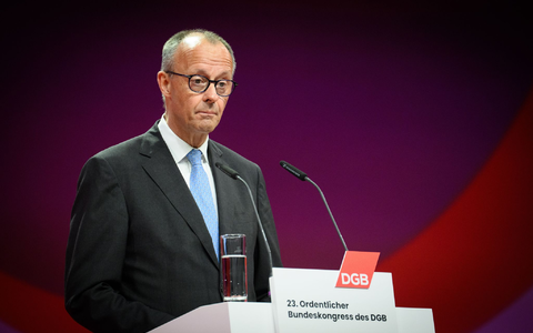 Merz drang beim DGB-Kongress mit seinen Reformappellen nicht durch. - Foto: Bernd von Jutrczenka/dpa