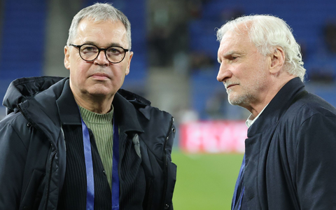 DFB-Geschäftsführer Andreas Rettig (links) und Sportdirektor Rudi Völler (Archivbild). - Foto: Christian Charisius/dpa